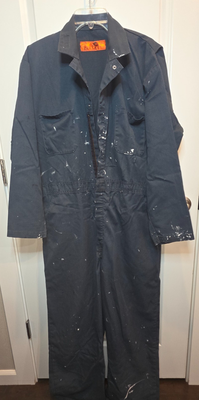 Vintage Red Kap Mechanic Paint Splatter Mens 46-RG Navy Blue Coveralls Workwear